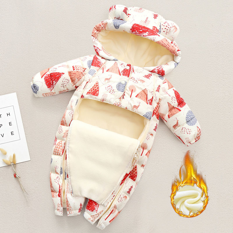 鸭鸭羽绒服新款爆款新生婴儿连体衣秋季加绒加厚初生宝宝羽绒套