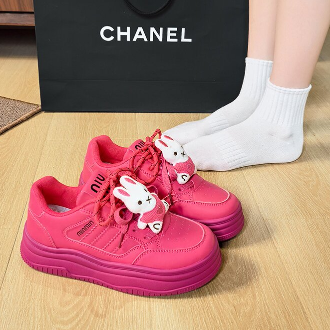 火龙果色2024夏季新款韩版ins学生休闲女鞋运动百搭时尚厚底板鞋