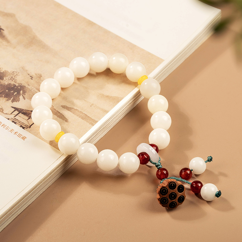 珠联帮天然原生态12mm白玉菩提莲蓬单圈手串正宗白色时尚手工工艺