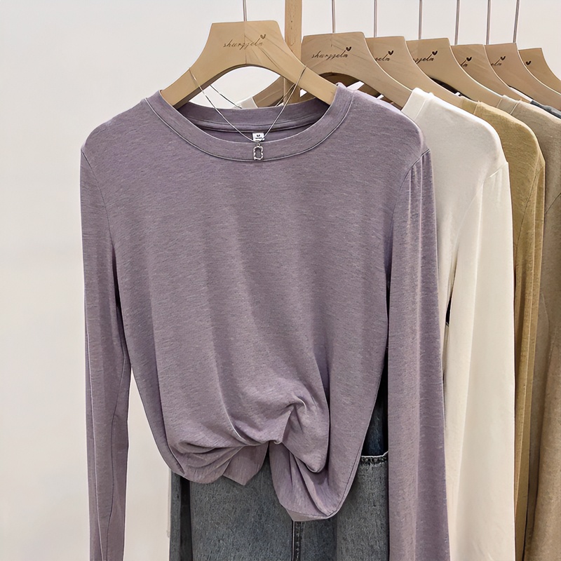 面膜长袖T恤女秋冬新款宽松百搭纯色软糯内搭莫代尔打底衫上衣服
