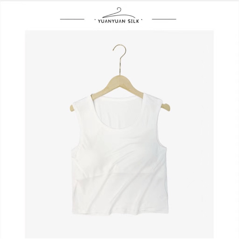 A 100%桑蚕丝无袖带胸垫百搭时尚舒适纯色女打底美背3348