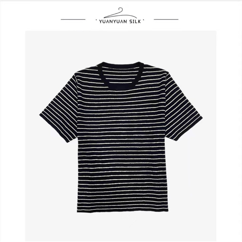 清仓 2800强捻蚕丝条纹修身气质减龄时尚设计感圆领上衣s13