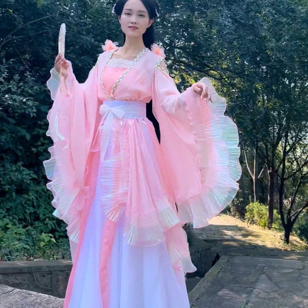 人鱼公主改良版浅粉色喇叭袖中国风影视服装