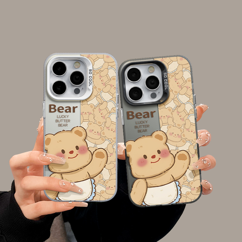 适用苹果15简约iPhone14彩银手机壳13华为nova半屏黄油熊mate60