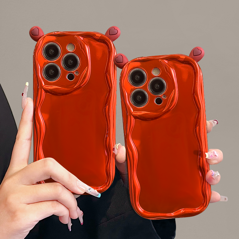 适用于【苹果/华为/OPPO/VIVO/小米】爱心立体可爱电镀曲边纹手机壳