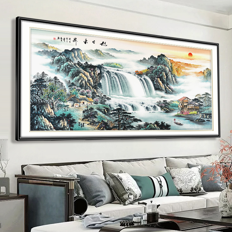 芊虹秀旭日东升十字绣2025新款客厅高端现代山水画风景手工自己绣