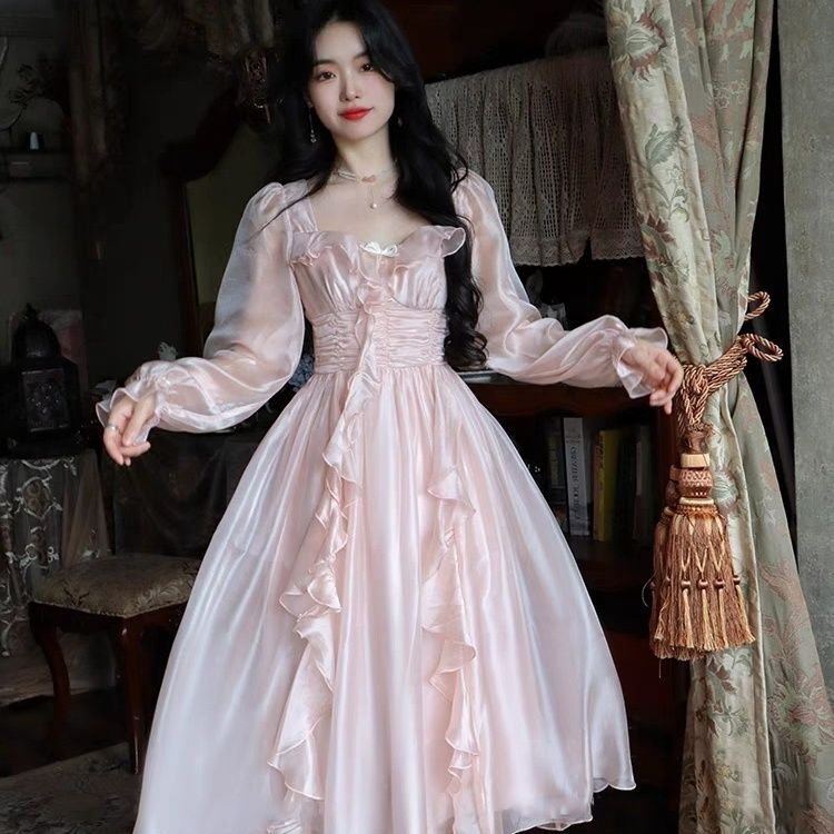 [宽隆专属]2024春季新款雪纺重工荷叶边超仙高腰显瘦甜美连衣裙