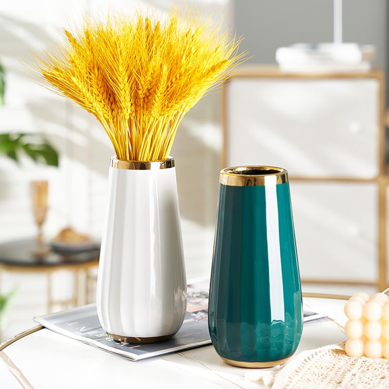 奢花瓶摆件陶瓷北欧创意鹅蛋竖菱工艺干燥花麦穗鲜花插花瓶装饰品