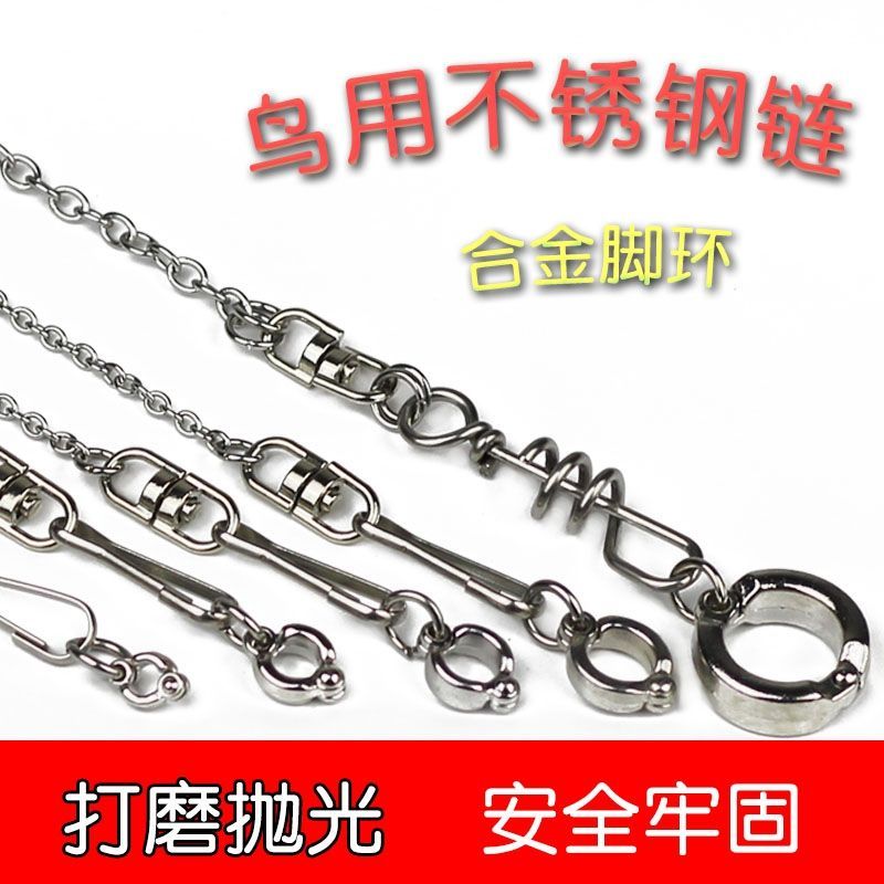 新疆包邮不锈钢鹦鹉脚链虎皮牡丹玄凤八哥鹩哥鸟站架开口脚环用品