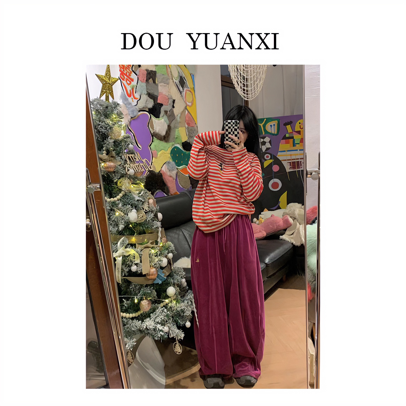 窦元囍【火龙果】女丝绒长裤潮流直筒百搭宽松阔腿ins韩版休闲复古