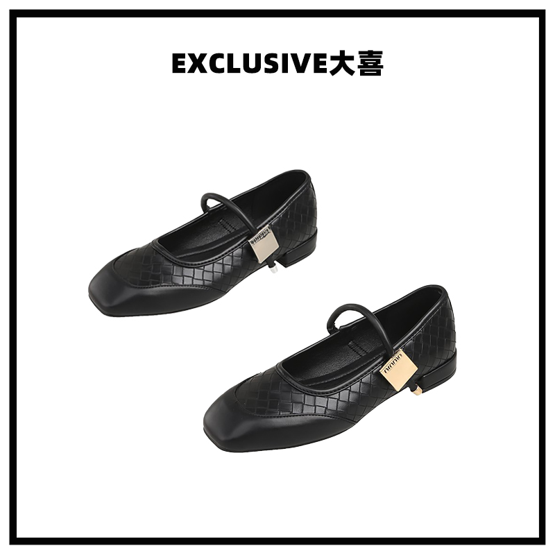 【EXCLUSIVE大喜】大小姐~真皮菱格金属扣带平底单鞋女玛丽珍鞋