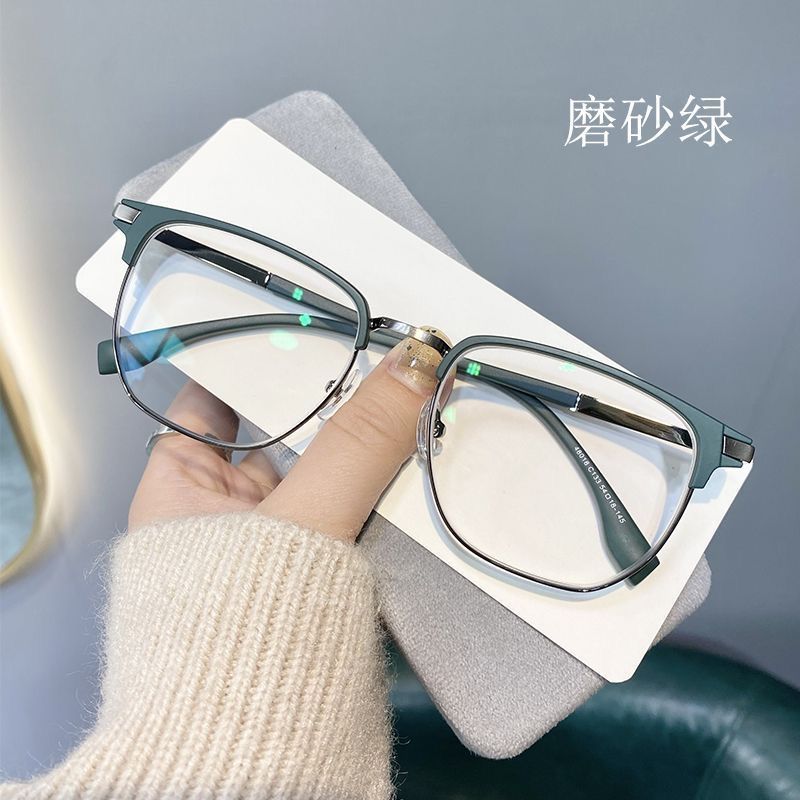 近视眼镜男可配度数感光变色防蓝光半框痞帅理工男眉线平光眼睛架