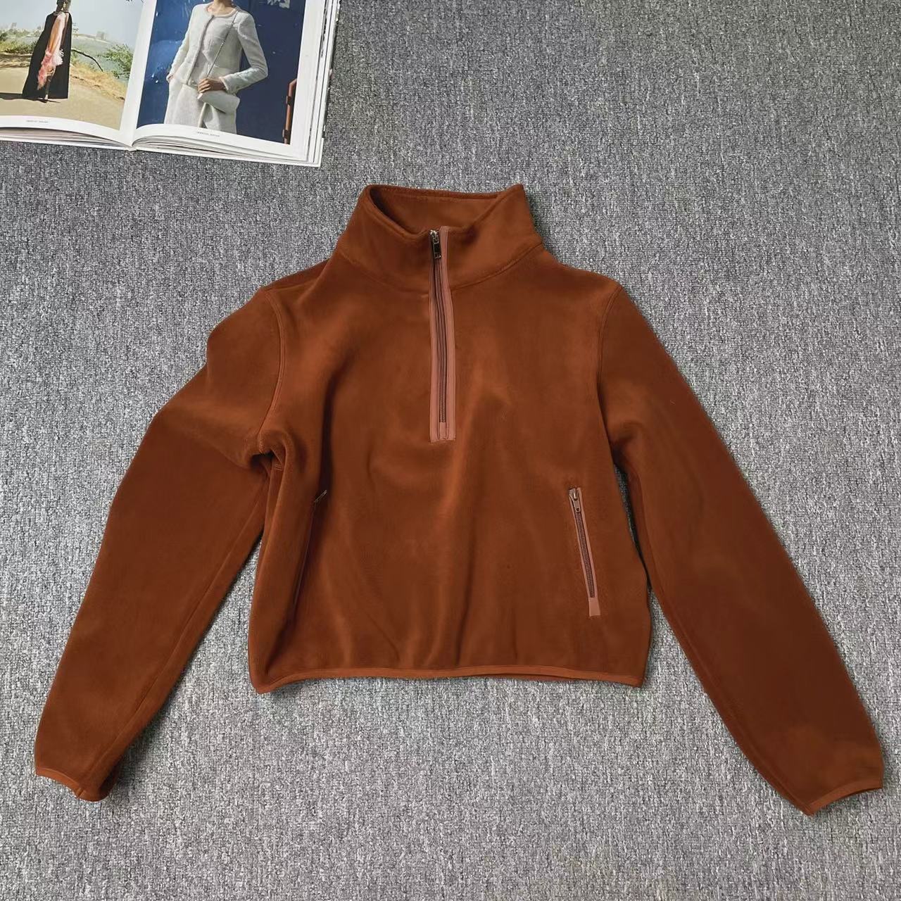 12756余小鱼 咖色半拉链立领纯色简约百搭长袖加厚卫衣女装