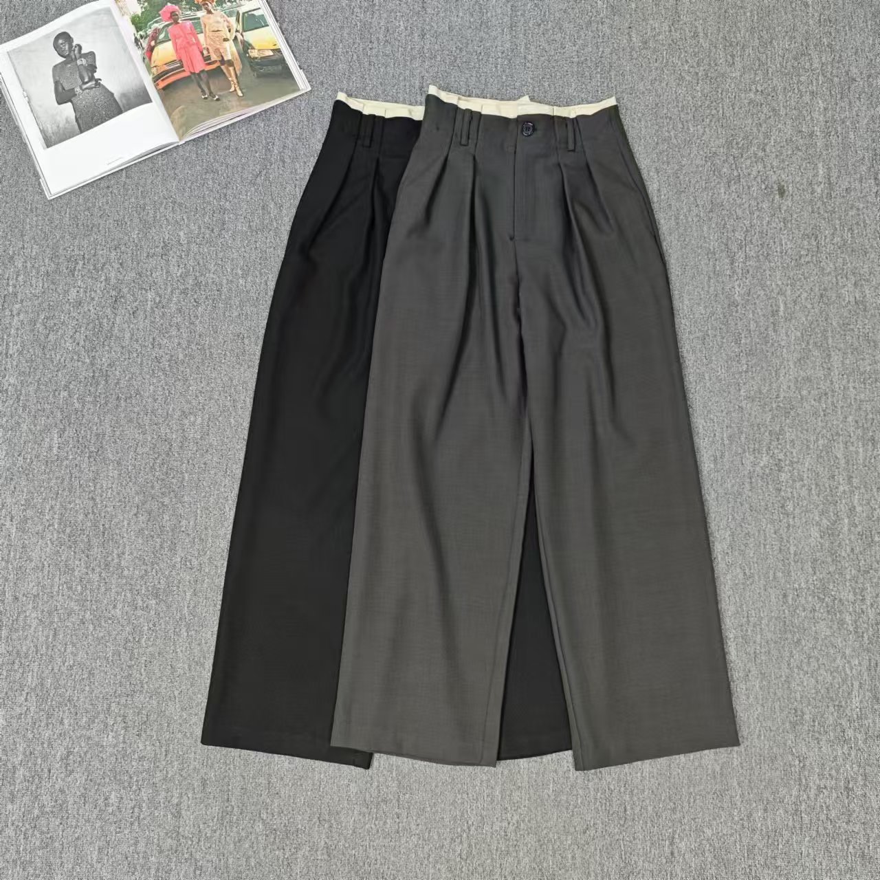 81630余小鱼 两色压褶简约腰花边韩系休闲百搭时尚西装裤女装