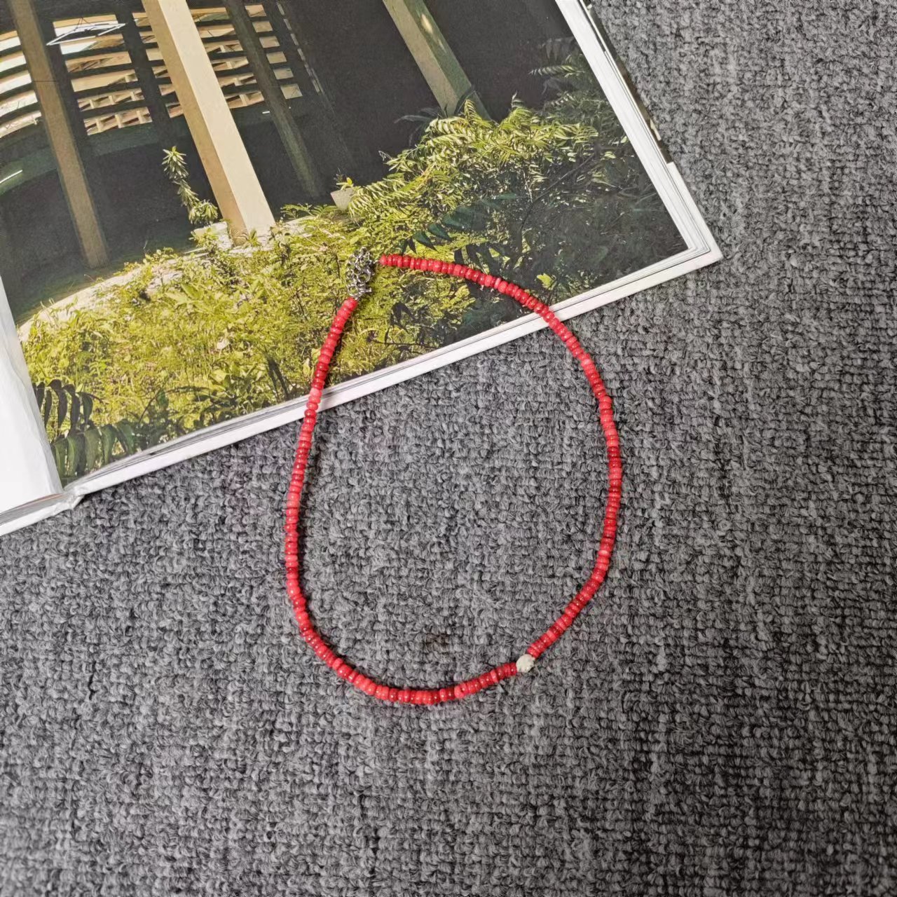 非金属仿水晶项链 5164余小鱼 红色珠珠小众精致百搭时尚项链女