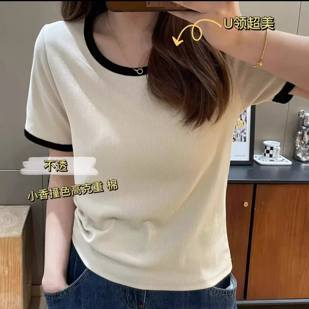 A大码高端轻奢女装显瘦上衣夏季新款胖mm遮肚藏肉百搭正肩短袖T恤