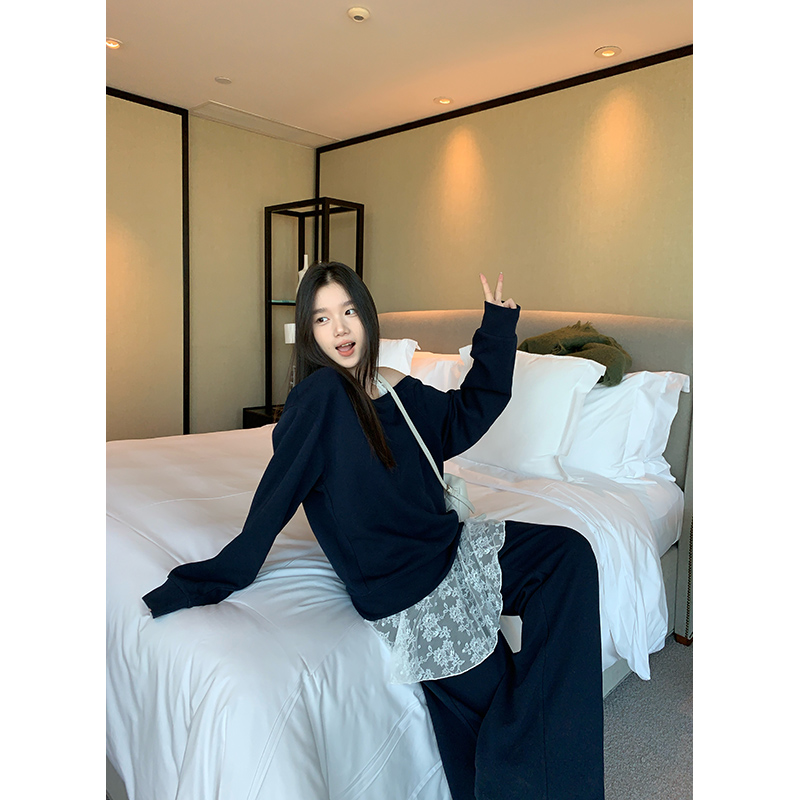 王少女的店【叠穿神器】米白色薄款V领蕾丝衫时尚打底屁帘X24470S43