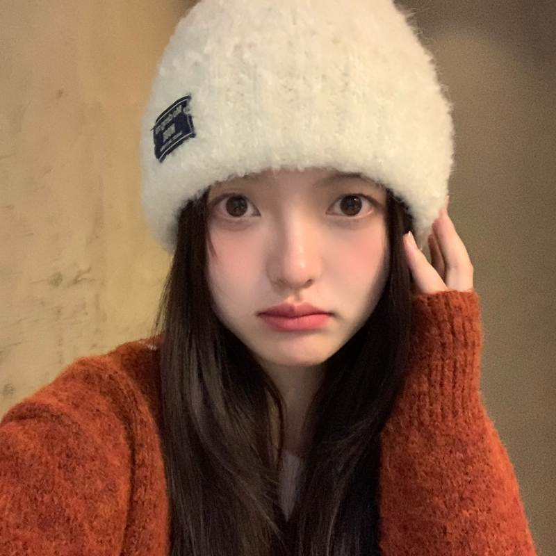 帽子女冬季新款保暖毛线帽版百搭逛街冷帽堆堆帽冬季毛绒保暖帽子