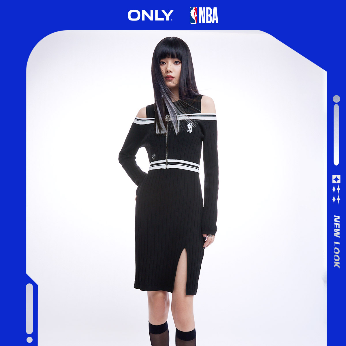 ONLY春夏新款NBA联名款开叉修身套装针织连衣裙女|123146005