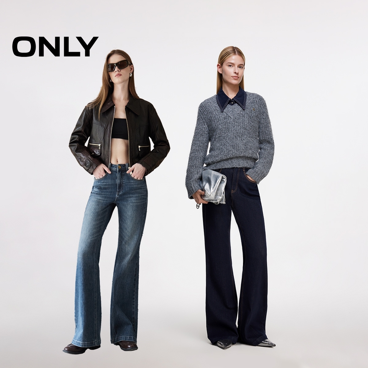 ONLY2025初秋新款法式气质修身高腰显瘦喇叭裤牛仔裤女|124332055