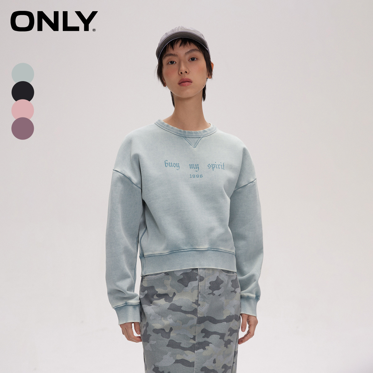 【芋总专属】ONLY新款宽松字母落肩圆领短款卫衣女|12419S007