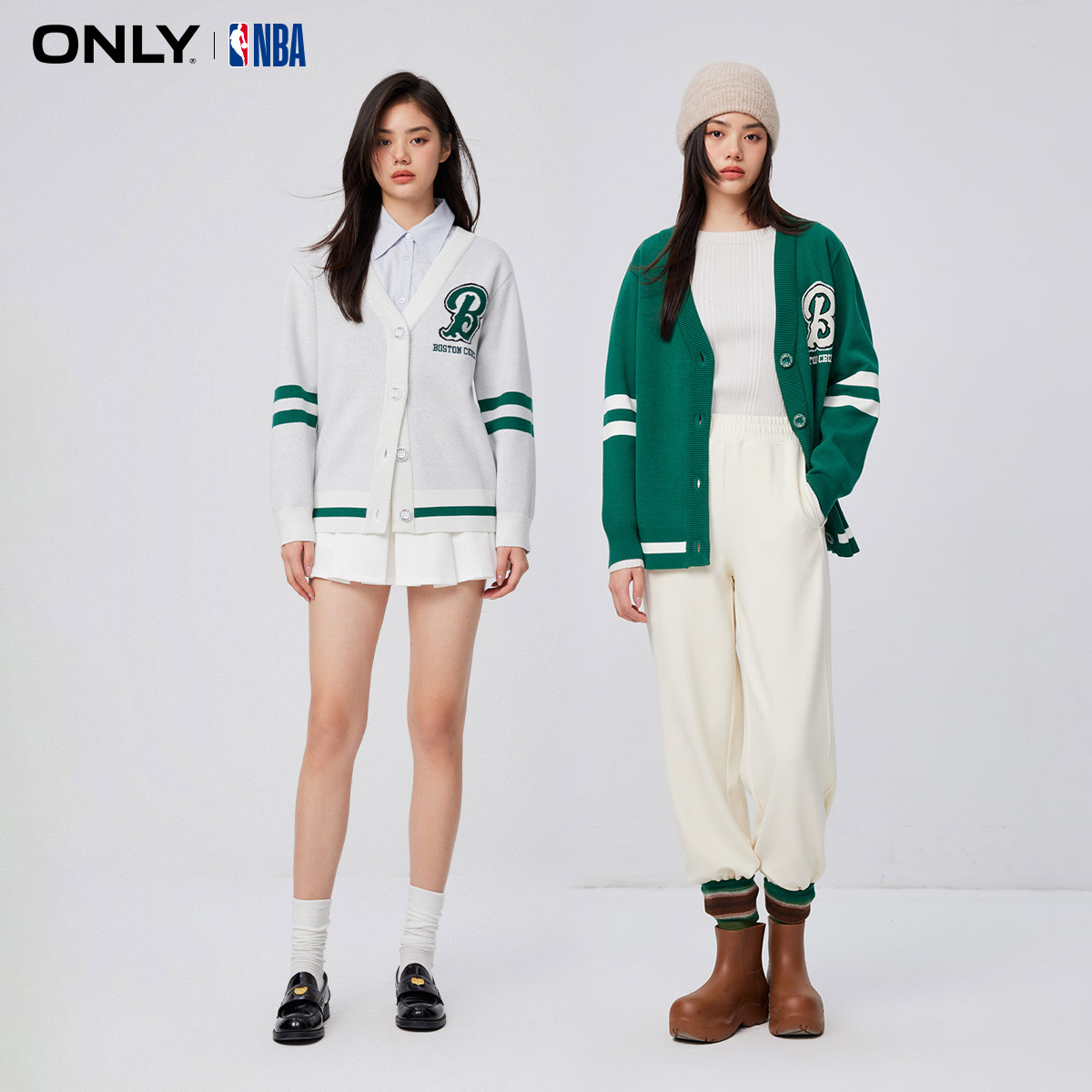 ONLY秋季新款百搭NBA联名款运动撞色V领长袖针织衫女|12333B014