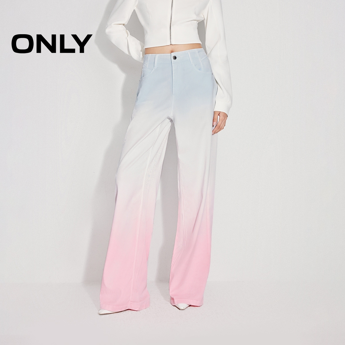 ONLY2025秋季新款时髦个性渐变高腰宽松直筒裤牛仔裤女|125132032