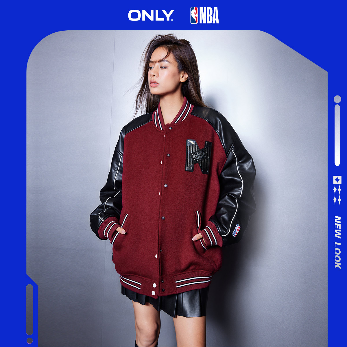 ONLY2023冬季新款NBA联名款含羊毛双面毛呢外套女|12316T002