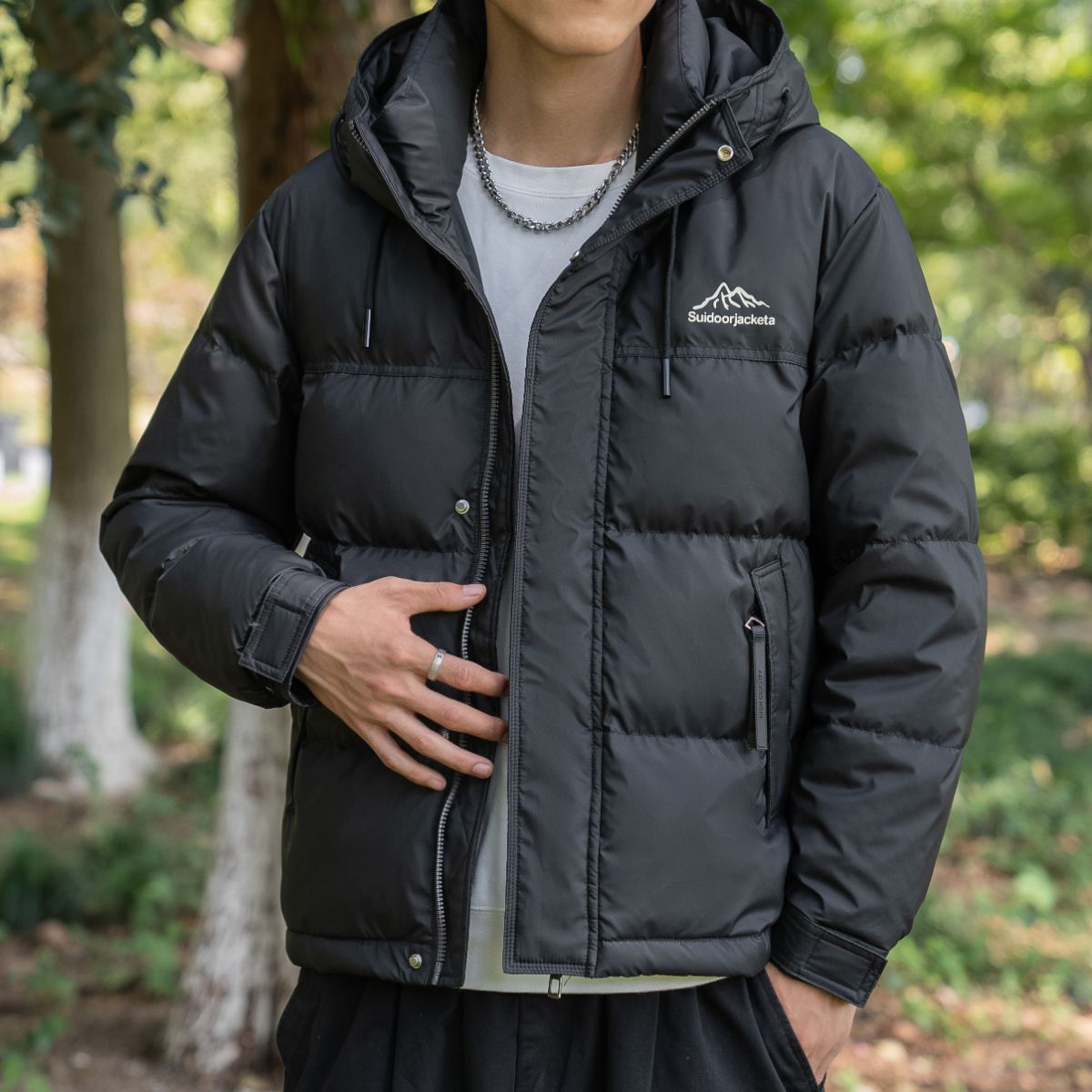 Z棉服男士冬季新款连帽宽松拼色短款外套加厚保暖潮百搭潮男款