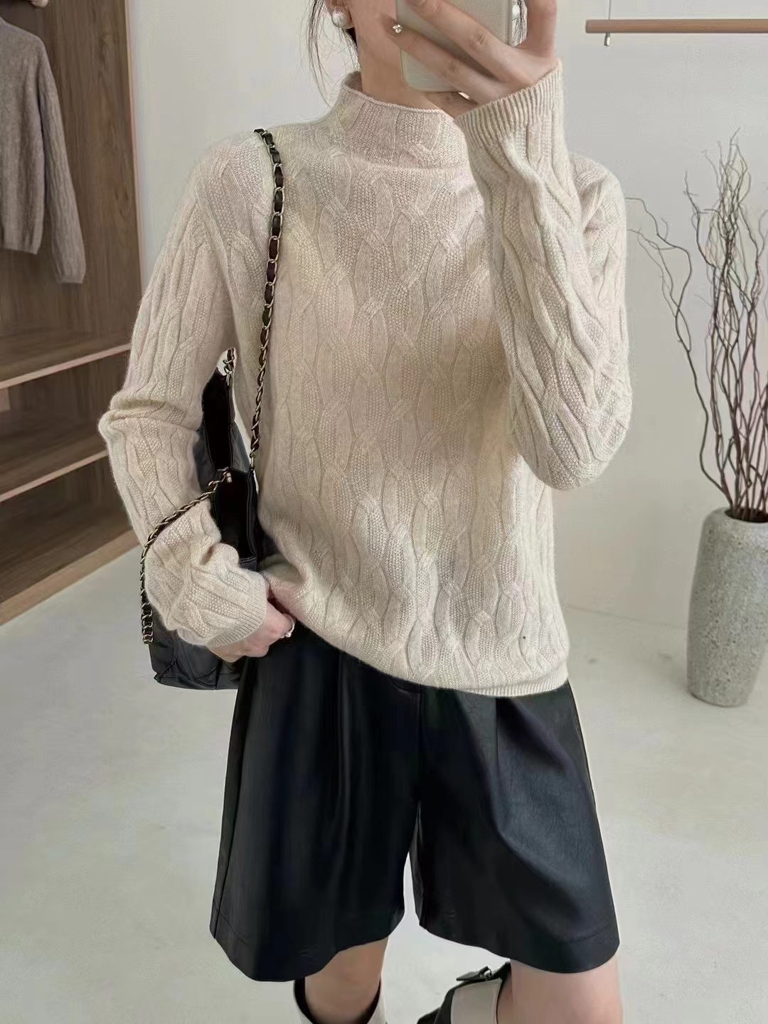 沐咔乐MKL-9332山羊绒100%百搭针织衫打底修身长袖气质秋冬季新款