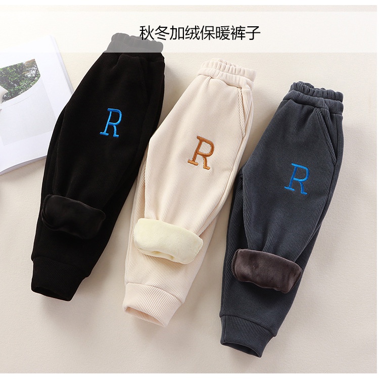 儿童加绒加厚棉裤子冬款外穿中大童裤加厚一条过冬时尚男女童棉裤