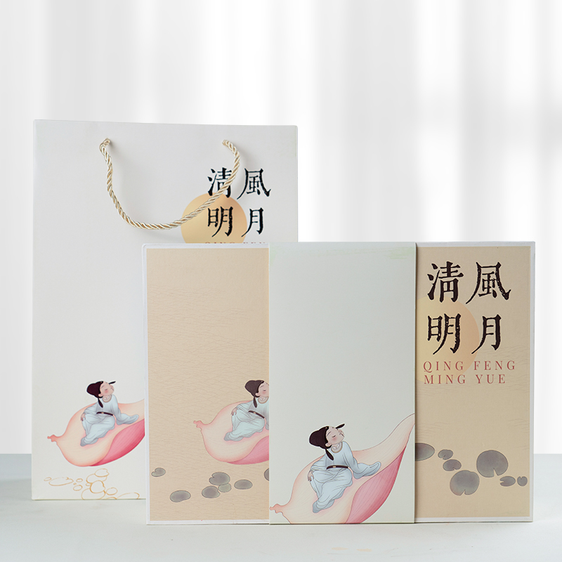 #140清风明月文房四宝礼盒套装精品陶瓷笔筒笔搁水盂镇尺墨碟送礼