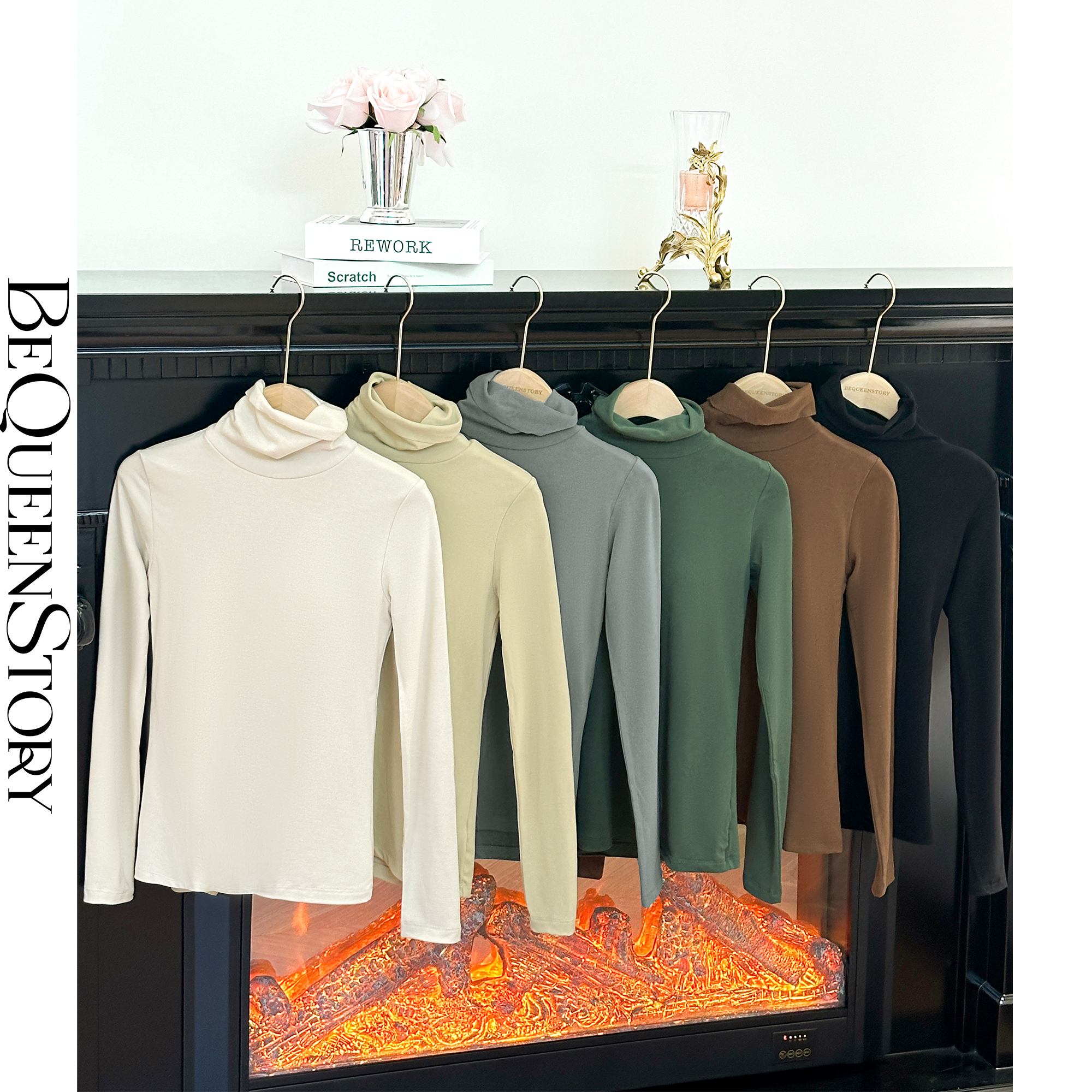 BeQueenStory【素颜T】堆堆领带胸垫百搭保暖纯色堆堆领打底衫秋冬