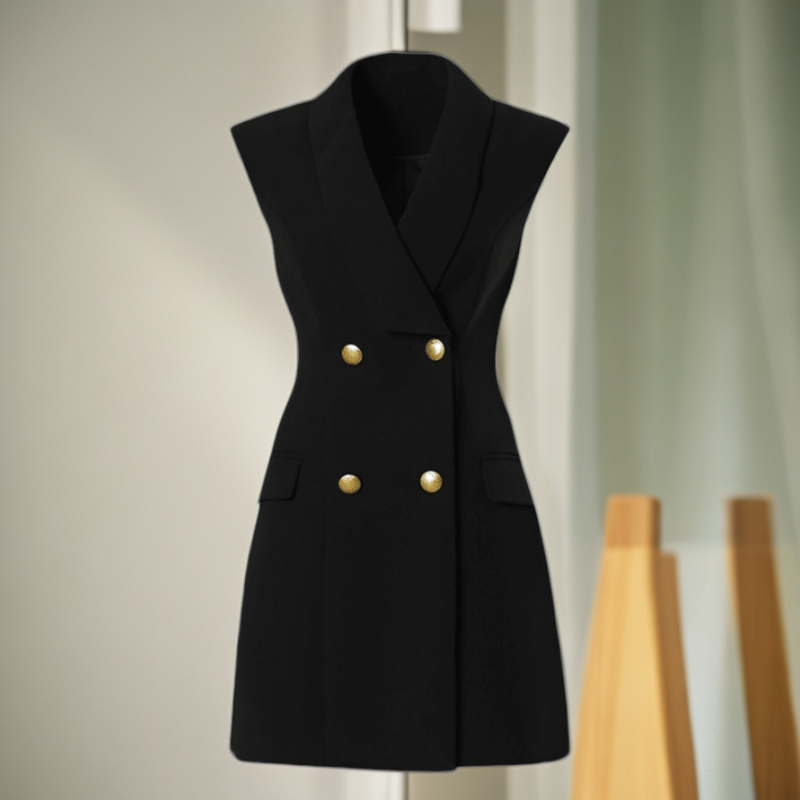 高端中长无袖西装马甲裙女2024年秋季新款黑色时尚背心裙通勤0571