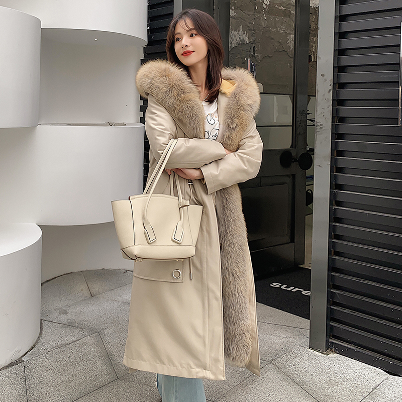 6860派克服可拆卸兔皮毛内胆狐狸毛领长款皮草外套女加厚2025冬季