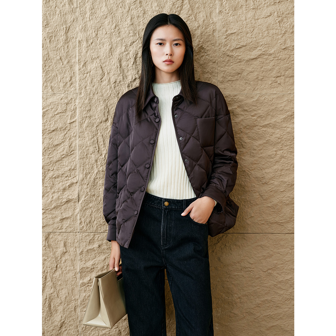 INSUN恩裳2025绗缝衬衫式轻薄长白山鹅绒羽绒服9C65108530