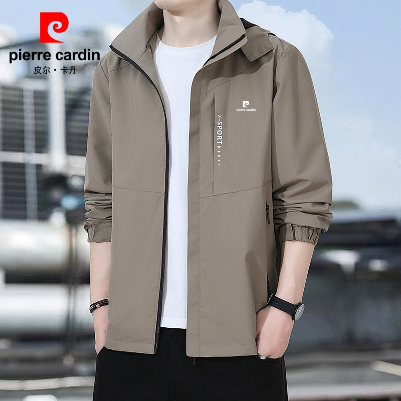 皮尔卡丹夹克外套男士春秋新款宽松大码户外登山服休闲运动冲锋衣