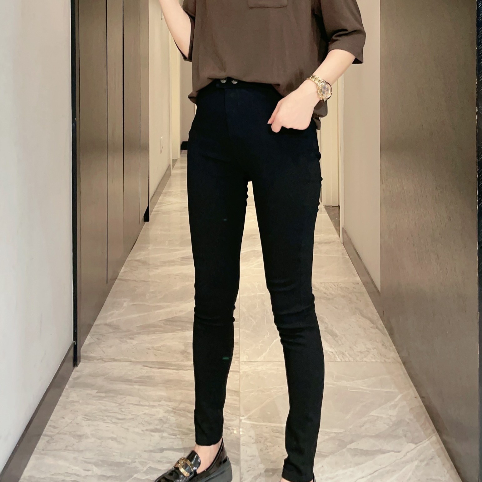 欧洲站大码高腰休闲裤女打底裤黑色铅笔裤小黑裤胖mm显瘦小脚裤子