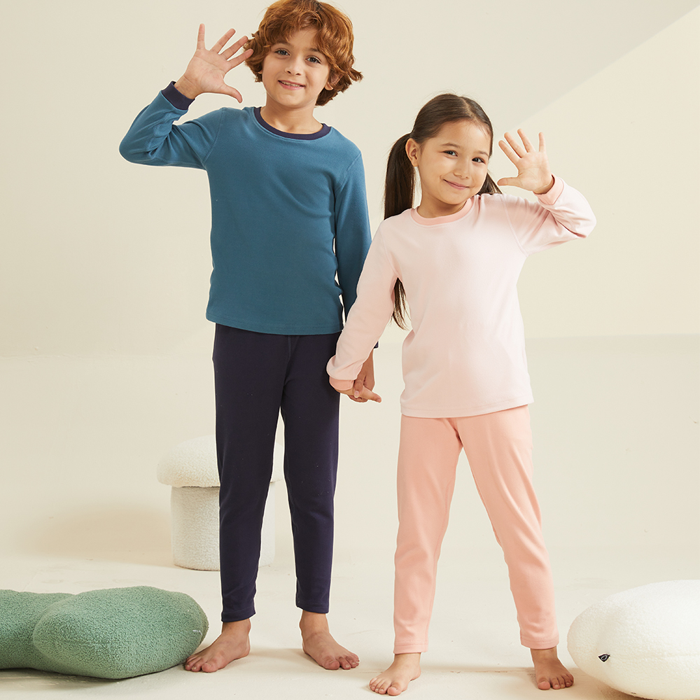 【宅】秋冬新款儿童撞色暖绒保暖内衣套装男女童R23B12