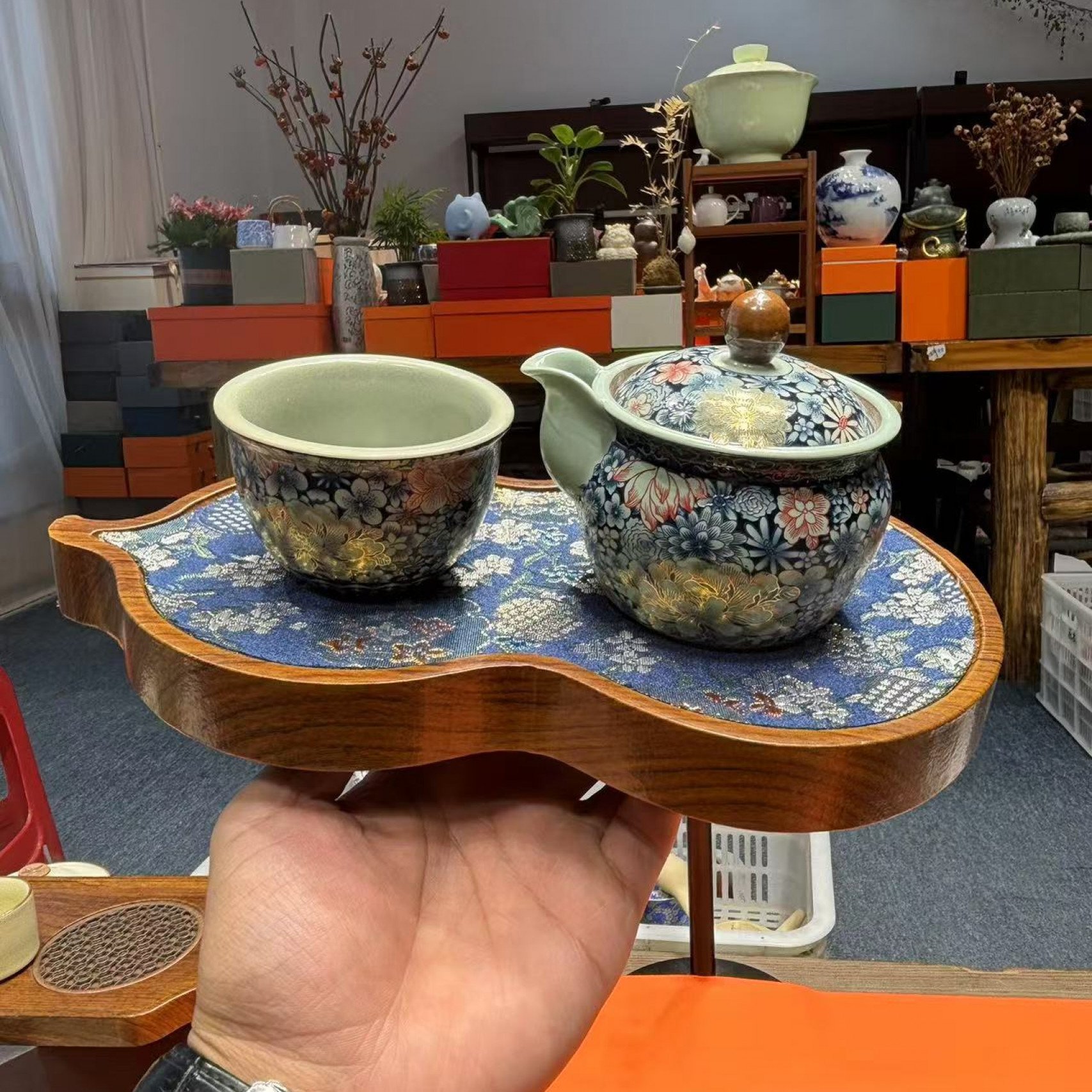 可乐瓷器  珐琅彩缠枝莲掐丝牡丹汝窑手抓壶家用泡茶壶-2023