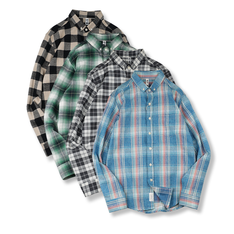 巴司司法兰绒磨毛男长袖纯棉衬衫休闲长袖男士衬衣法兰绒衬衫