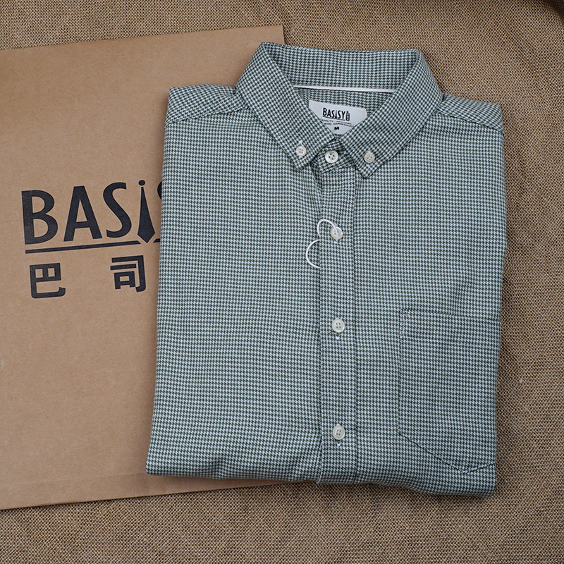 绿千鸟长袖双股全棉磨毛男衬衣男装休闲百搭秋季衬衫330