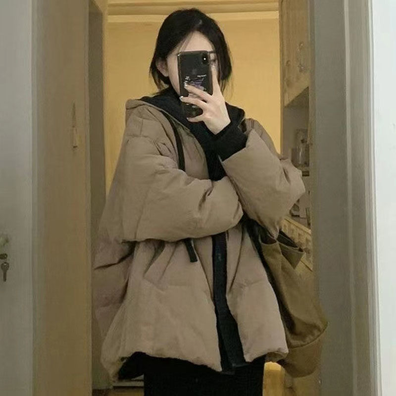 冬季新款棉衣外套女美式复古连帽宽松百搭高档感加厚保暖棉服潮L