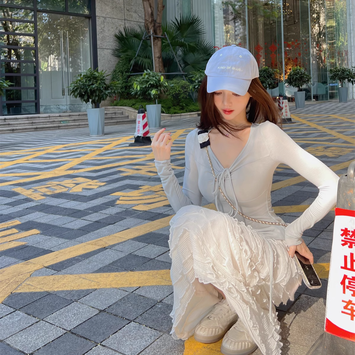 【PH2304168】薄荷色的夏天】胸口抽绳 纯欲感tee 