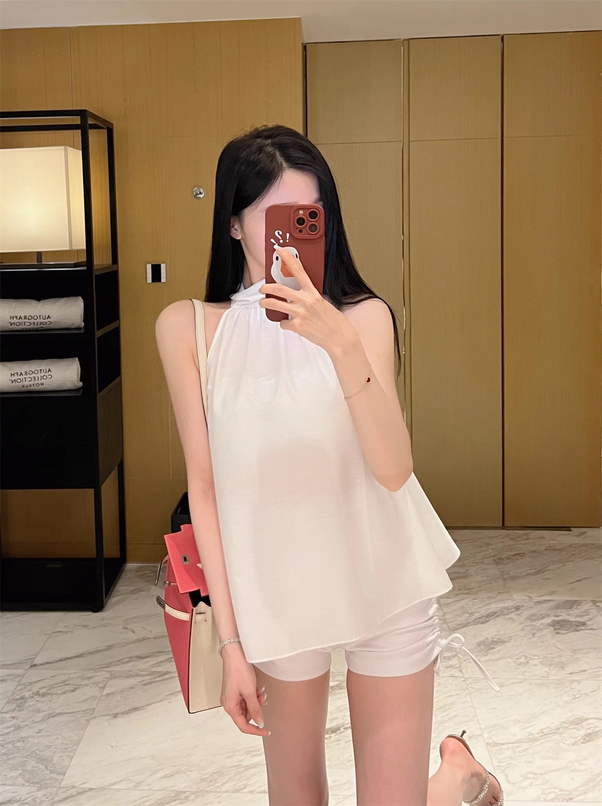 【BL02927】女神气质挂脖式白色时尚无袖仙气飘飘雪纺小上衣