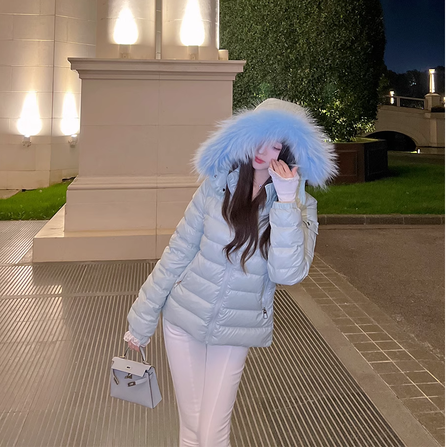 【BL2403501】水蓝色2024新品小众定制款减龄风厚实毛毛外套