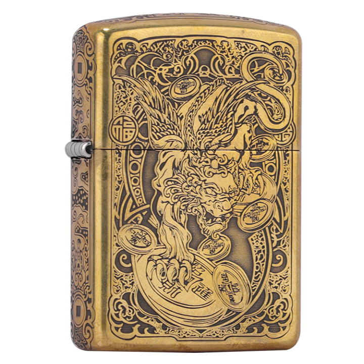ZIPPO黄铜精雕招财貔貅防风煤油打火机送男士礼物收藏DY8713DK