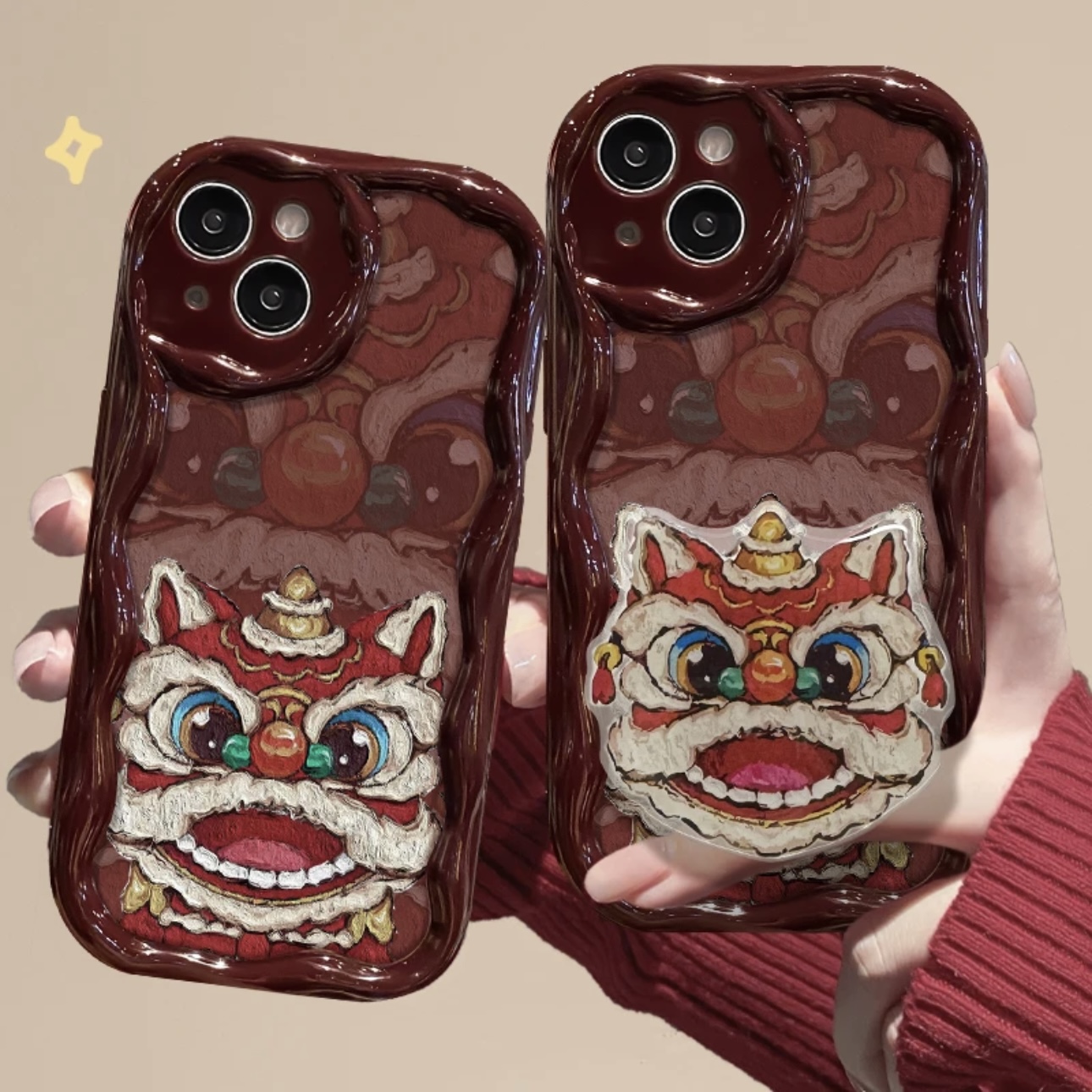醒狮支架适用苹果15/14promax手机壳13全包华为/vivo/小米/oppo潮