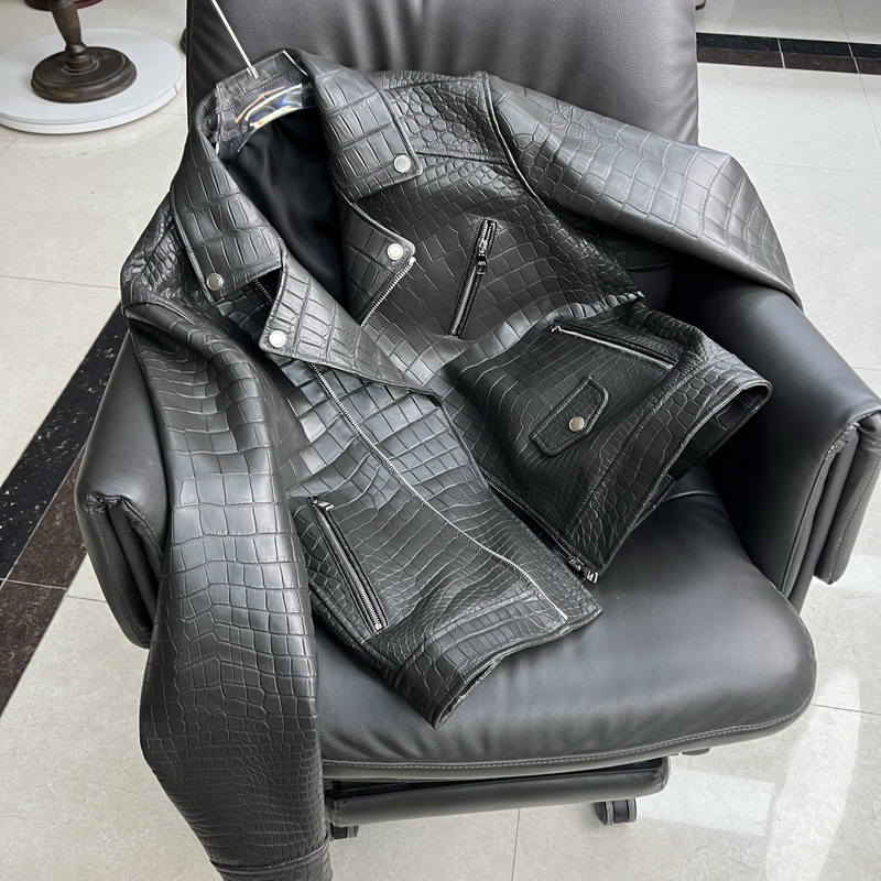 淑抱盛鳄鱼皮皮衣南非尼罗河鳄鱼皮皮衣男士时尚百搭真皮休闲黑色
