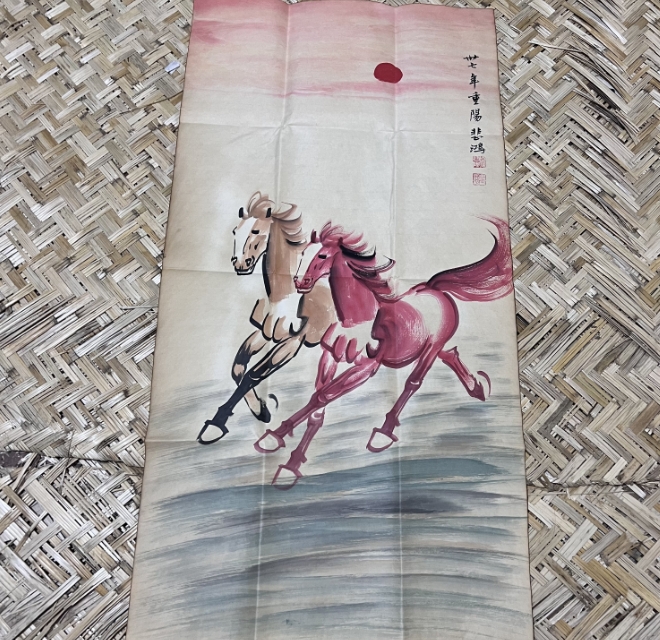【雯叶书画院】悲鸿《红双马》画芯